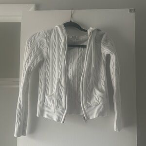 White Cable Knit Zip-Up Hoodie